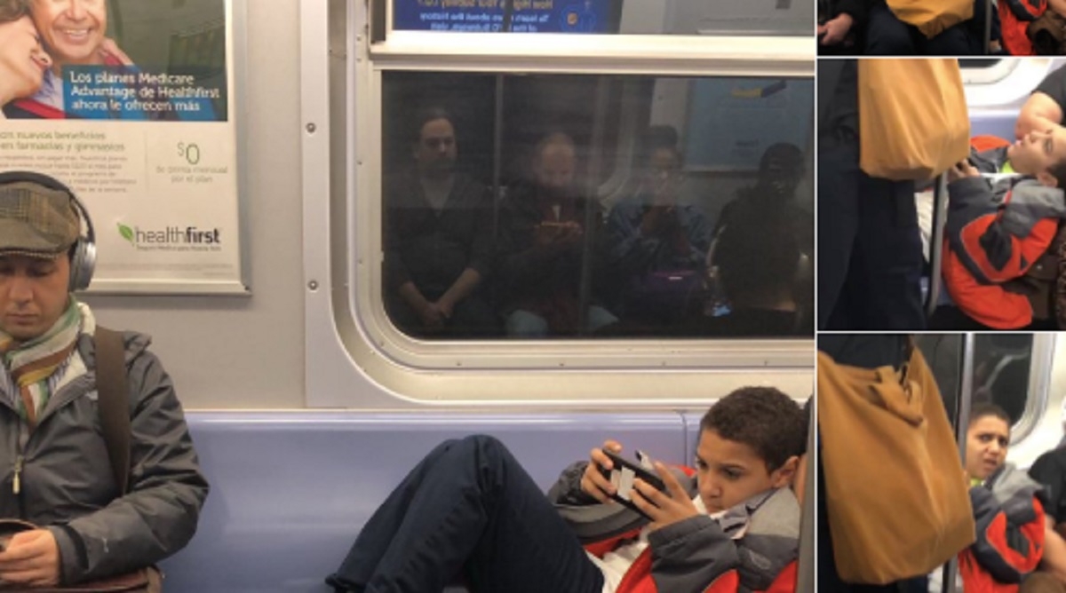 Cet adolescent persiste � garder ses jambes �tendues sur le si�ge � Voyez comment il r�agit quand un inconnu s�assoie sur lui